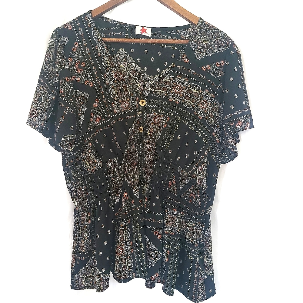 Boho print peplum blouse -B